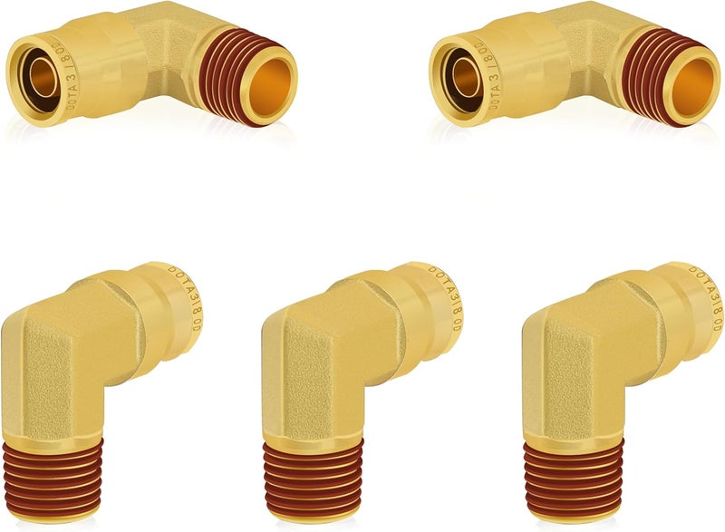 Siptenk 3/8" Elbow DOT Brass Push to Connect Air Line Fittings 5 PCS, 3/8" OD Tube x 1/4" NPT Thread Air Brake Line Quick Connect Fittings for Truck Trailers Industry Air System - Image 1